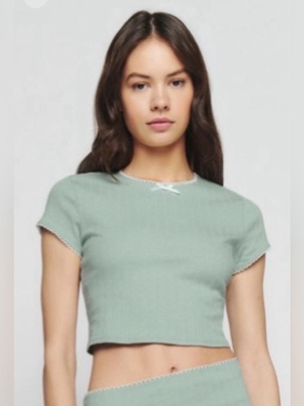 REFORMATION Goldie Knit Celodon Baby Tee M
